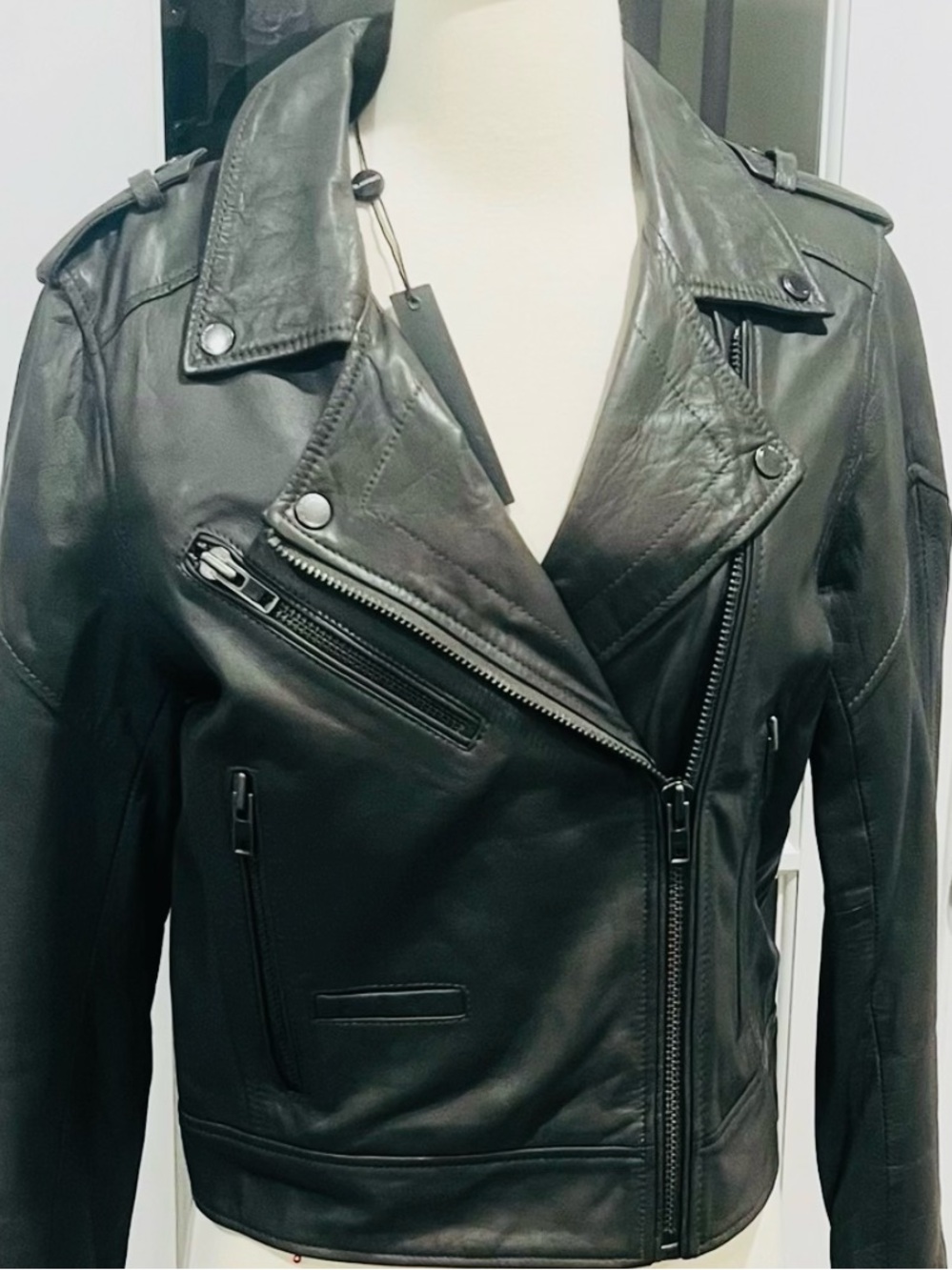 BLANK NYC Charcoal Grey Lambskin Leather Jacket
